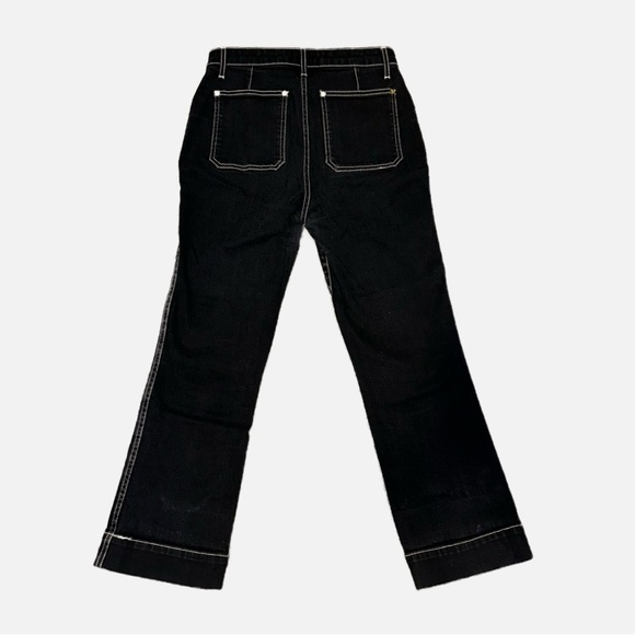Khaite Raquel High Rise Patch Pocket Flare Cropped Jeans - Black w/ White Stitch - Picture 3 of 7
